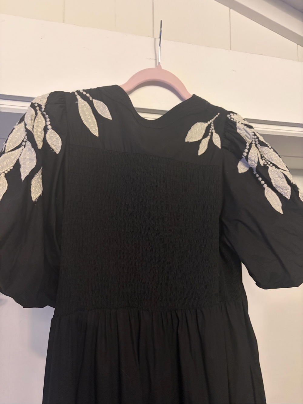 Anthropologie Black Maxi Dress with White Leaf Embroidery - Picture 6 of 10